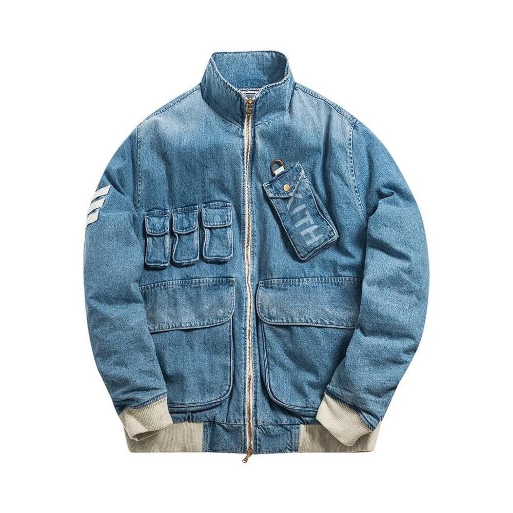 KITH Men's Denim Aviation Bomber Jacket Size L In Hosu 2.0 Wash - Picture 2 of 14